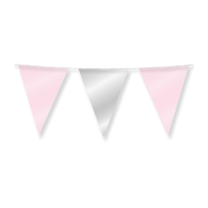 Vlaggenlijn Folie - Roze-Zilver - Babyshower - 10 meter 