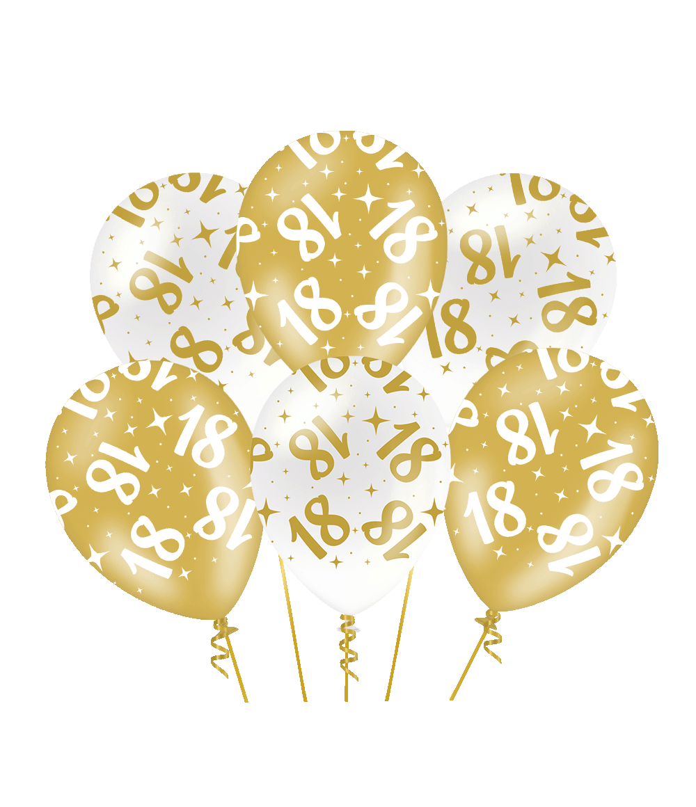 Ballonnen Fancy- 18 jaar - Wit-Goud - 6 stuks