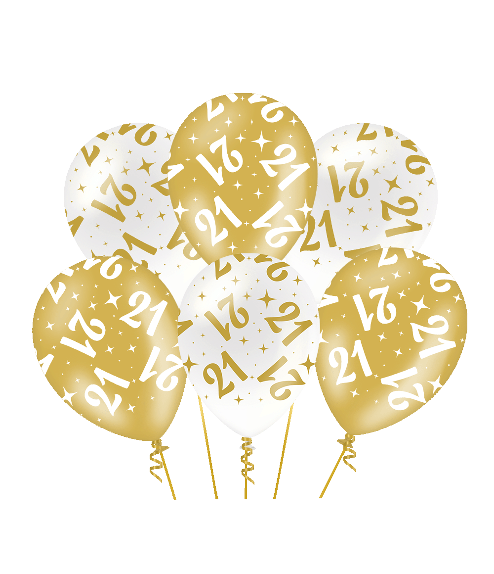 Ballonnen Fancy- 21 jaar - Wit-Goud - 6 stuks