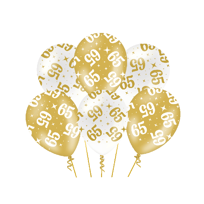 Ballonnen Fancy - 65 jaar - Wit-Goud - 6 stuks