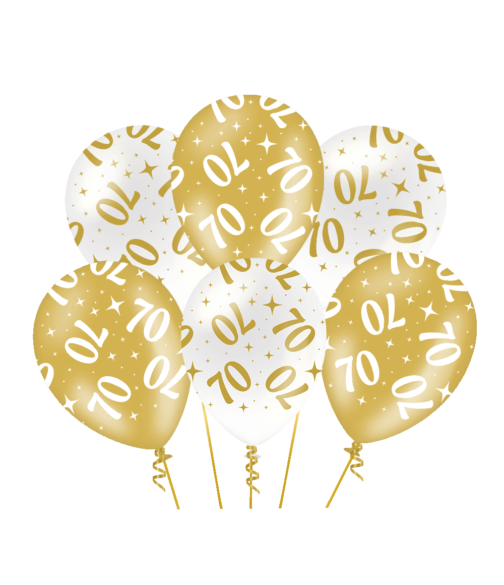 Ballonnen Fancy - 70 jaar - Wit-Goud - 6 stuks