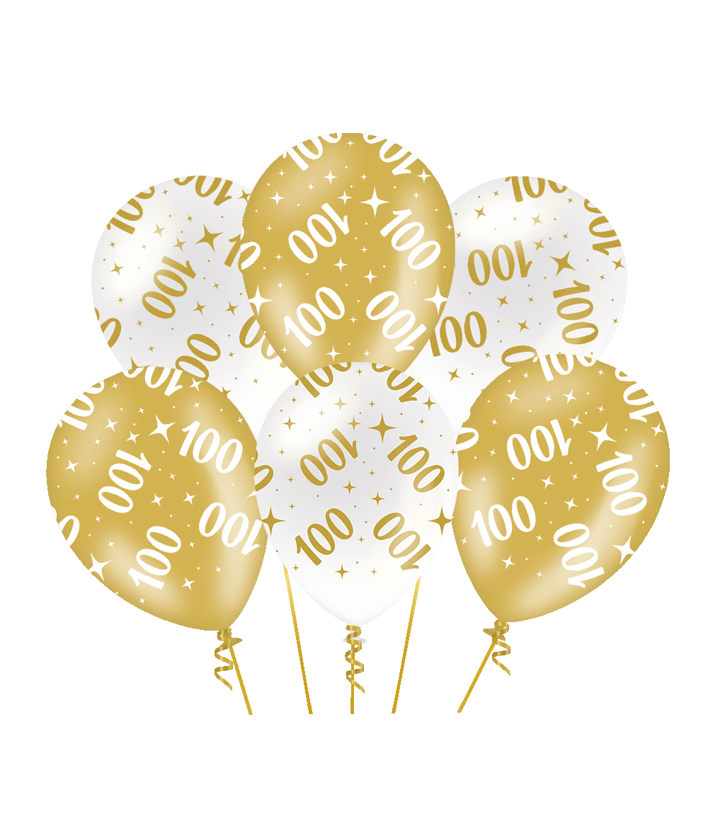 Ballonnen Fancy - 100 jaar - Wit-Goud - 6 stuks