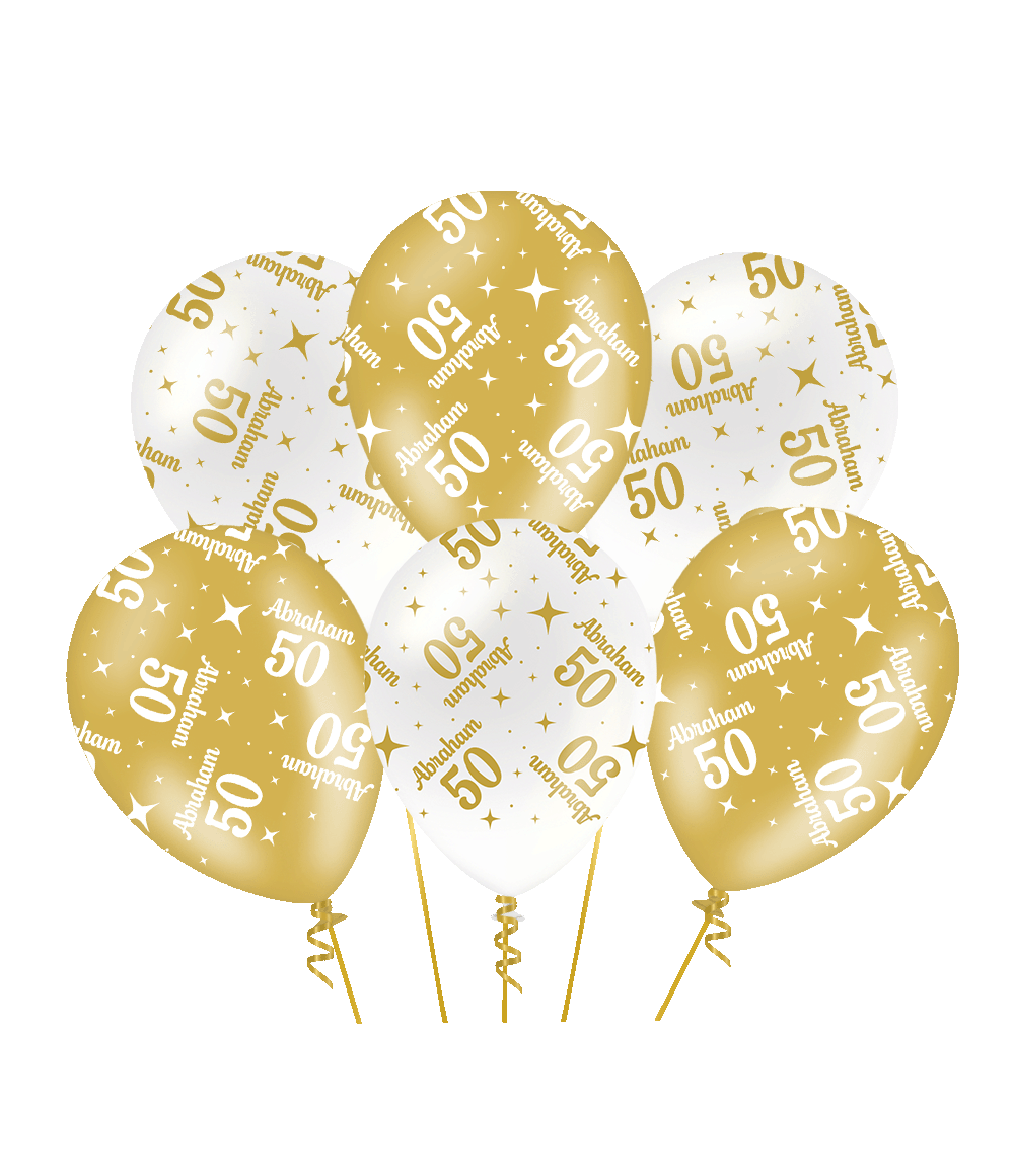 Ballonnen Fancy - Abraham 50 - Wit-Goud - 6 stuks