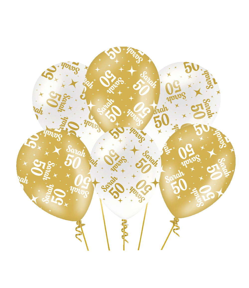 Ballonnen Fancy - Sarah 50 - Wit-Goud - 6 stuks