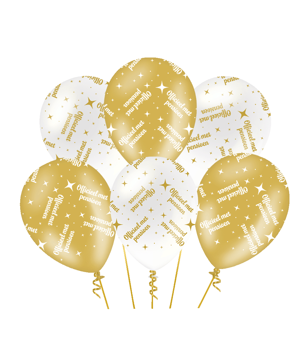 Ballonnen Fancy - Pensioen - Wit-Goud - 6 stuks
