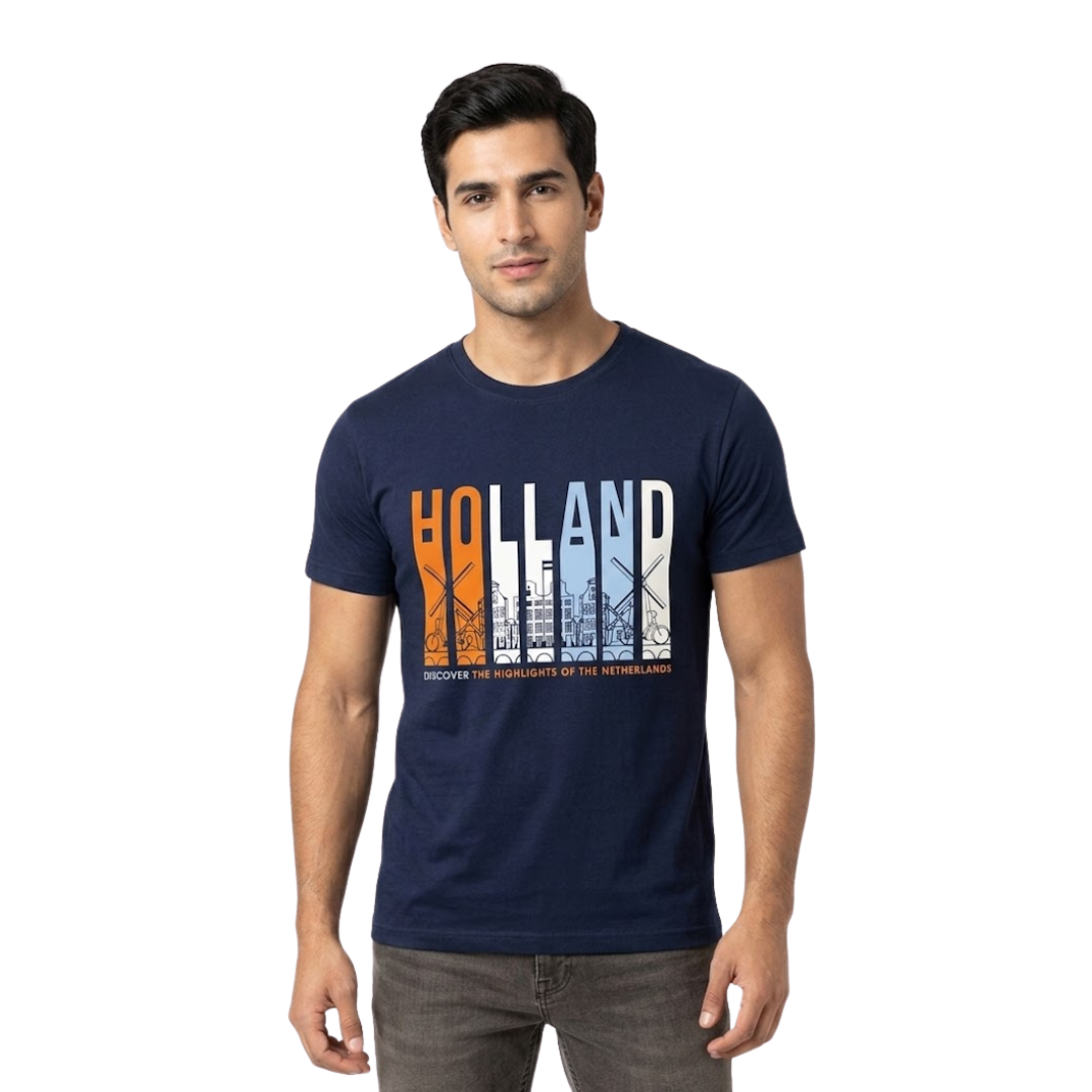 T-shirt Blauw - Holland Discover - Katoen - Heren