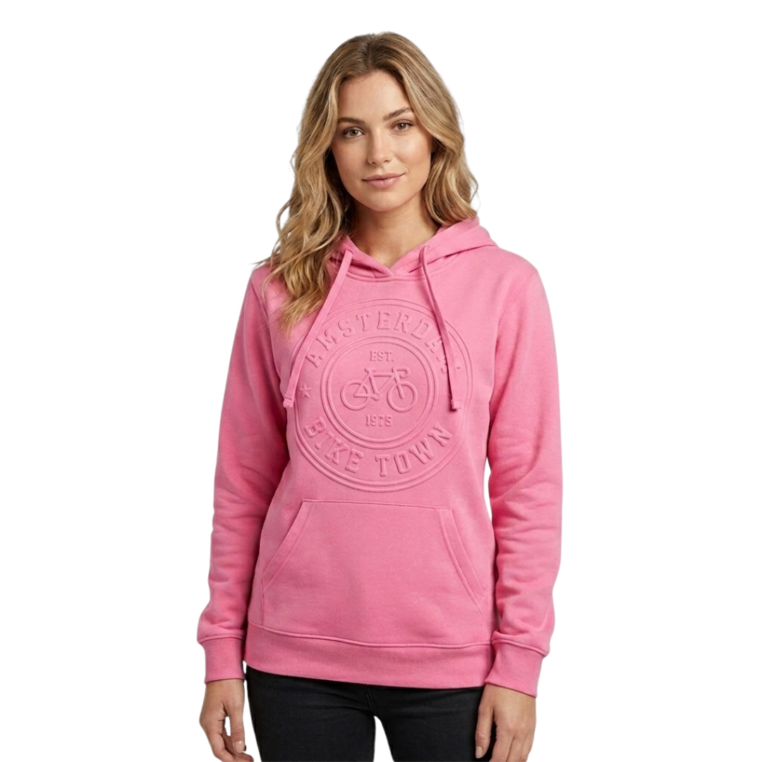 Hoodie Roze Embossed - Amsterdam Bike Town - Katoen - Volwassenen
