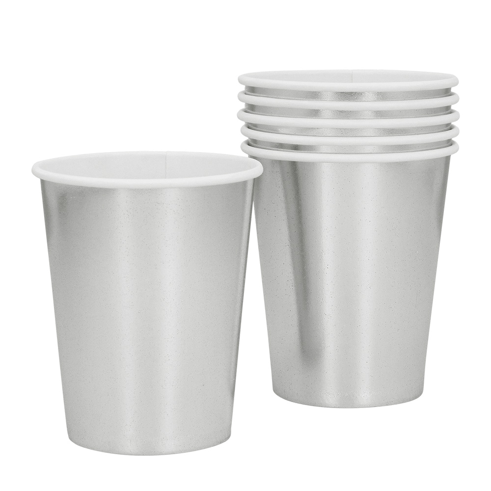 Zilveren Papieren Party Bekertjes  - 6 stuks - 25 cl