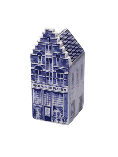 Delfts Blauw Grachtenhuis - Bloemen en Planten - Keramiek - 14 cm
