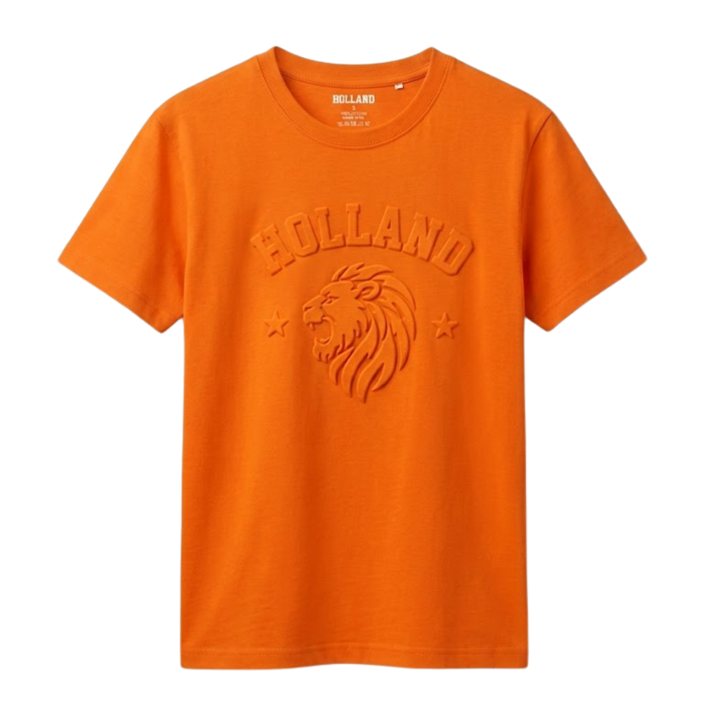 Holland  T-shirt Embossed Oranje - Leeuw EK/WK  - Kinderen