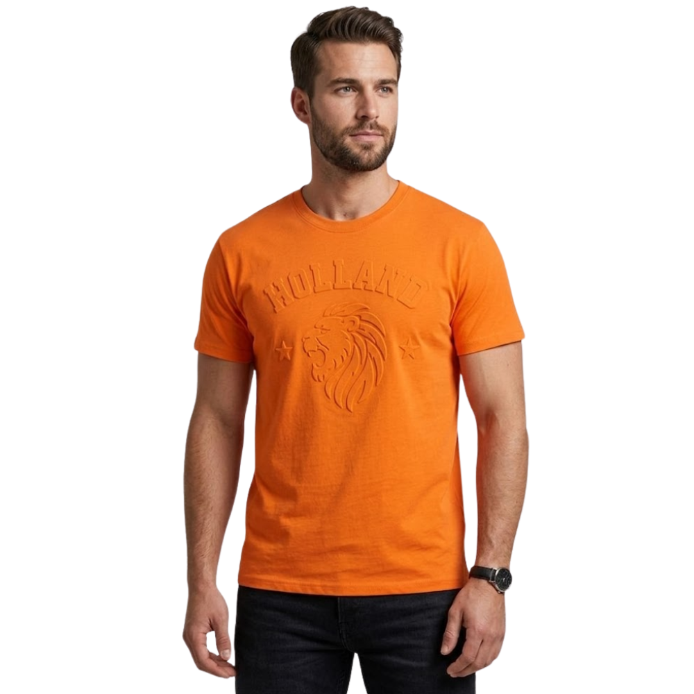 Holland  T-shirt Embossed Oranje - Leeuw EK/WK  - Volwassenen