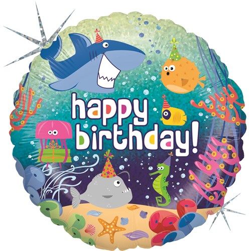 Folieballon - Happy Birthday holografisch Ocean  - 45 cm - Helium- en Luchtvulling