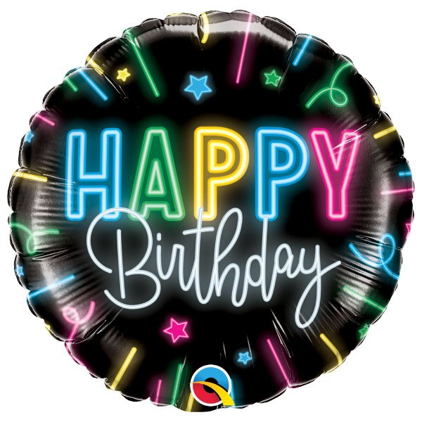 Folieballon - Happy Birthday Neon - 45 cm - Helium- en Luchtvulling