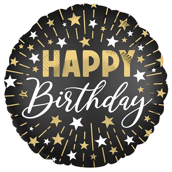 Folieballon - Happy Birthday Goud-Zwart - 45 cm - Helium- en Luchtvulling