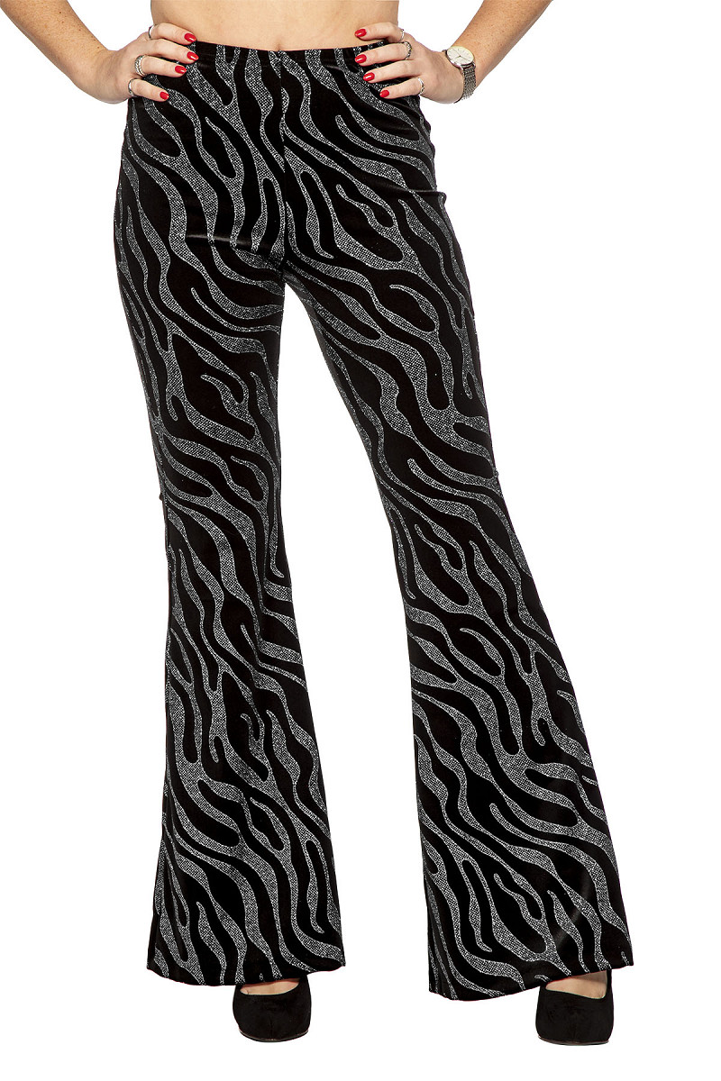 Flared Glitter Broek - Velvet Waves Zilver - Disco Jaren 80 & 90 - Dames
