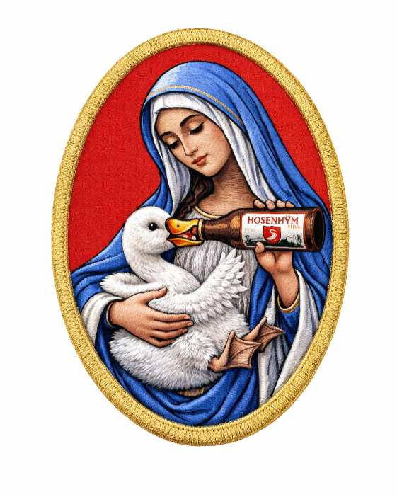 Embleem Huusse - Strijkembleem - Maria Geeft De Fles