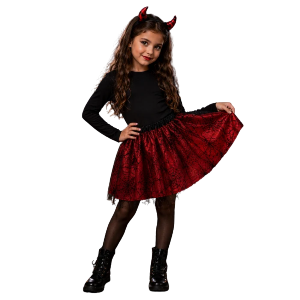 Tutu Tule Rood Spinnenweb - Halloween - (4-6 jaar)
