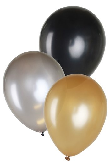 wit Krachtig bros Ballonnen goud/zilver/zwart 10 stuks | Feestartikelenshop.com