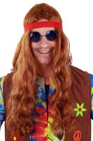 Heren Pruik - Hippie Bruin Met Hoofdband - Jaren 60 & 70 Heren Pruik - Hippie Bruin Met Hoofdband - Jaren 60 & 70