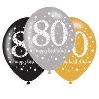 Ballonnen Sparkling - Goud-Zwart-Zilver - 80 jaar - 6 stuks Ballonnen Sparkling - Goud-Zwart-Zilver - 80 jaar - 6 stuks