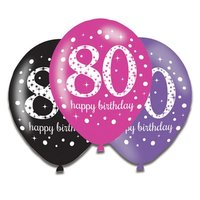 Ballonnen Sparkling roze paars zwart 80 jaar 6 stuks Ballonnen Sparkling roze paars zwart 80 jaar 6 stuks