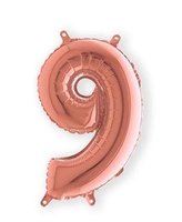 Folieballon Cijfer Luchtvulling - Rosé Goud - Cijfer 9 - 35 cm Folieballon Cijfer Luchtvulling - Rosé Goud - Cijfer 9 - 35 cm