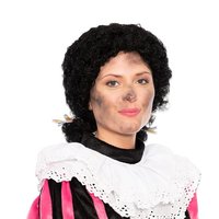 Pieten Pruik Zwart - met Staartjes Regenboog Strik - Dames