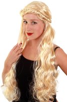 Pruik met krullen en lange vlecht blond Pruik met krullen en lange vlecht blond