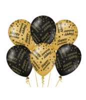 Ballonnen Classy - Happy Birthday - Zwart-Goud - 6 stuks