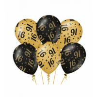 Ballonnen Classy - 16 jaar - Zwart-Goud - 6 stuks Ballonnen Classy - 16 jaar - Zwart-Goud - 6 stuks