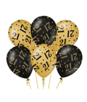 Ballonnen Classy - 21 jaar - Zwart-Goud - 6 stuks