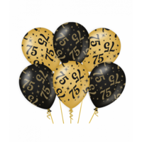 Ballonnen Classy - 75 jaar - Zwart-Goud - 6 stuks