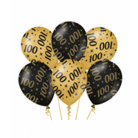 Ballonnen Classy - 100 jaar - Zwart-Goud - 6 stuks