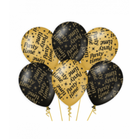 Ballonnen Classy - Party Time - Zwart-Goud - 6 stuks
