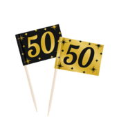 Cocktailprikkers Classy - 50 jaar - Zwart-Goud Cocktailprikkers Classy - 50 jaar - Zwart-Goud