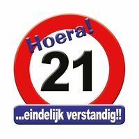 Huldeschild Decoratie Verkeersbord - Hoera 21 jaar