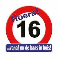 Huldeschild Decoratie Verkeersbord - Hoera 16 jaar Huldeschild Decoratie Verkeersbord - Hoera 16 jaar