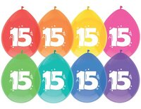 Ballonnen Gekleurd - 15 jaar - 8 stuks - 30 cm Ballonnen Gekleurd - 15 jaar - 8 stuks - 30 cm