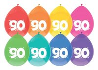 Ballonnen Gekleurd - 90 jaar - 8 stuks - 30 cm Ballonnen Gekleurd - 90 jaar - 8 stuks - 30 cm