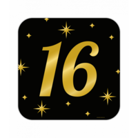 Huldeschild Decoratie Classy - 16 jaar - Zwart-Goud Huldeschild Decoratie Classy - 16 jaar - Zwart-Goud