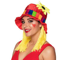 Clown Hoed - Bloem en Geel Haar - Clown en Circus Clown Hoed - Bloem en Geel Haar - Clown en Circus
