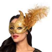 Oogmasker - Venice Prezioso - Goud met Veren Goud