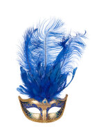 Venetiaans Masker - Goud met Blauwe Veer - Gala Masker