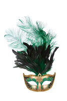 Venetiaans Masker - Goud met Groene Veer - Gala Masker