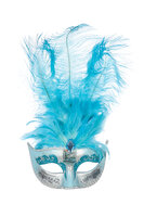 Venetiaans Masker - Zilver met Turquoise Veer - Gala Masker