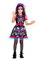 Jurk Day of the Dead - Skelet Flowers Kleurrijk - Meisjes