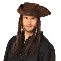 Piratenhoed - Bruin Met Bruin Haar Piratenhoed - Bruin Met Bruin Haar