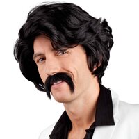 Heren Pruik Chuck Zwart Met Zelfklevende Snor Heren Pruik Chuck Zwart Met Zelfklevende Snor