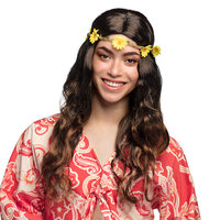 Dames Pruik - Hippie Joy Bruin Bloemen - Jaren 60 & 70 Dames Pruik - Hippie Joy Bruin Bloemen - Jaren 60 & 70