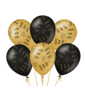 Ballonnen Classy - Happy New Year - Zwart-Goud - 6 stuks